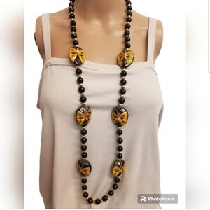 VINTAGE HANDPAINTED HARLEQUIN MASKS WOOD BEAD MARDI GRAS NECKLACE